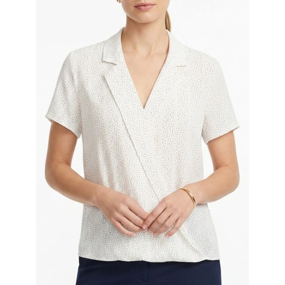 Dotted Notch-Collarโ Wrap Vince Camuto White Polka Dot Blouse Size L Large